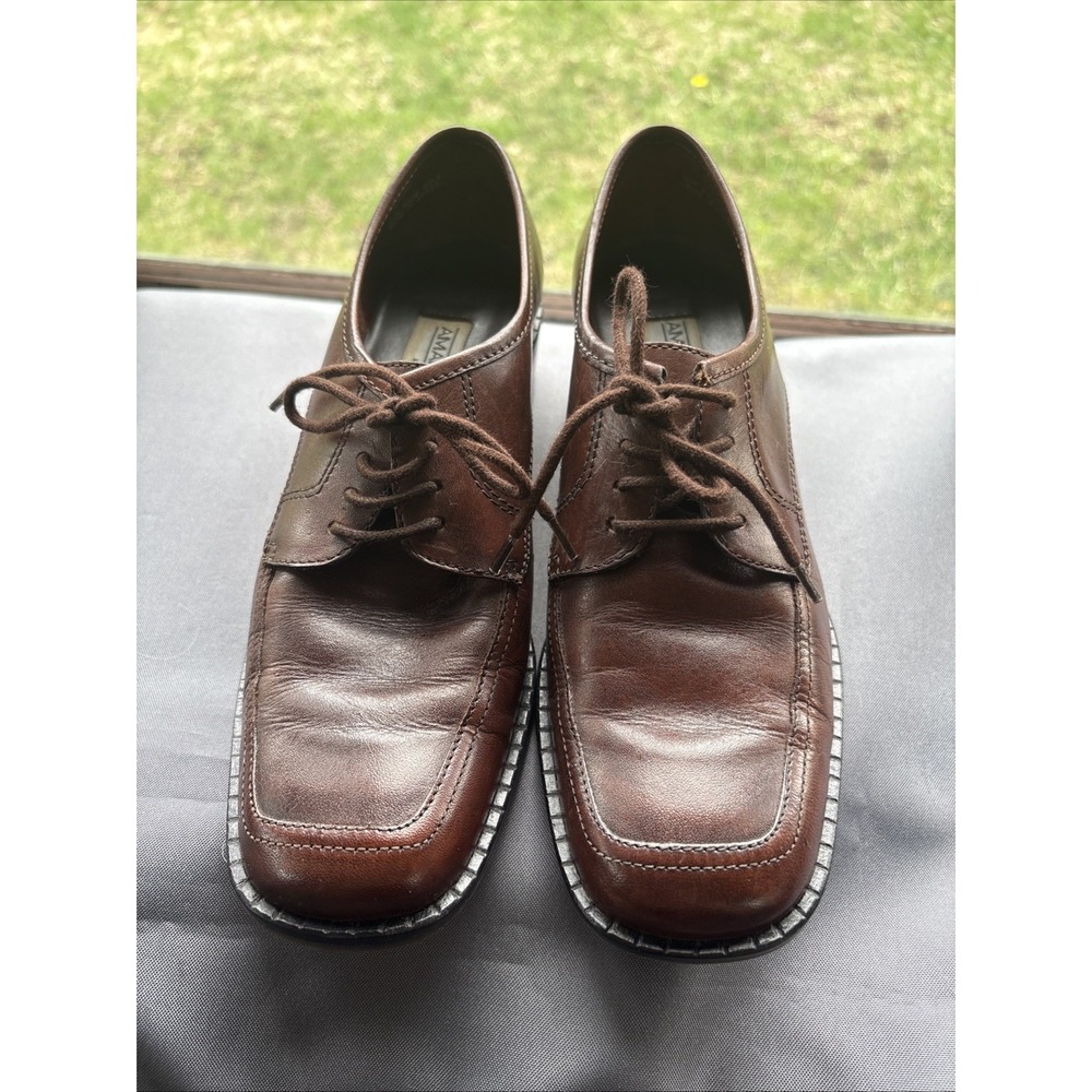 Amanda Smith Vintage Brown Leather Lace Up Loafers Size 7.5M Made in Brazil 90s